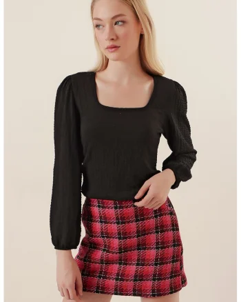 Bluza dama, HiCCUP, decolteu patrat, poliester/lycra, negru