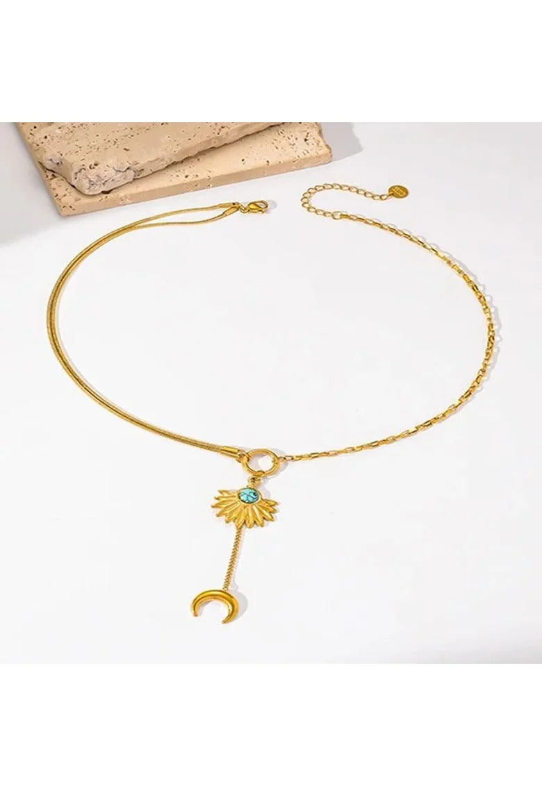 Colier auriu, din otel inoxidabil, suflat cu aur 18k, cu semiluna, Dovra C1