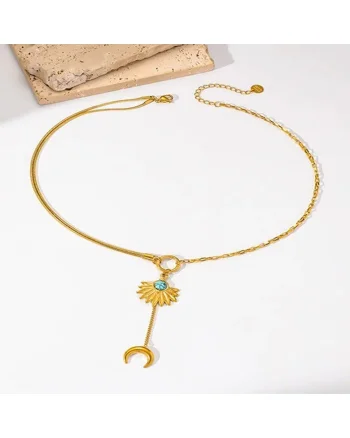 Colier auriu, din otel inoxidabil, suflat cu aur 18k, cu semiluna, Dovra C1