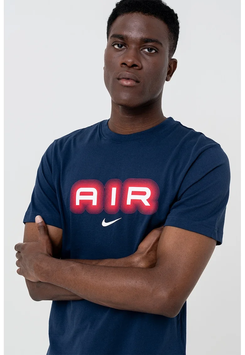 Tricou de bumbac cu imprimeu logo, Rosu/Albastru indigo