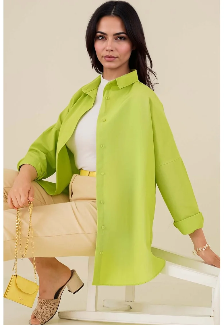 Camasa HiCCUP din poplin, croiala lejera, verde masliniu, bumbac si poliester, Verde masliniu
