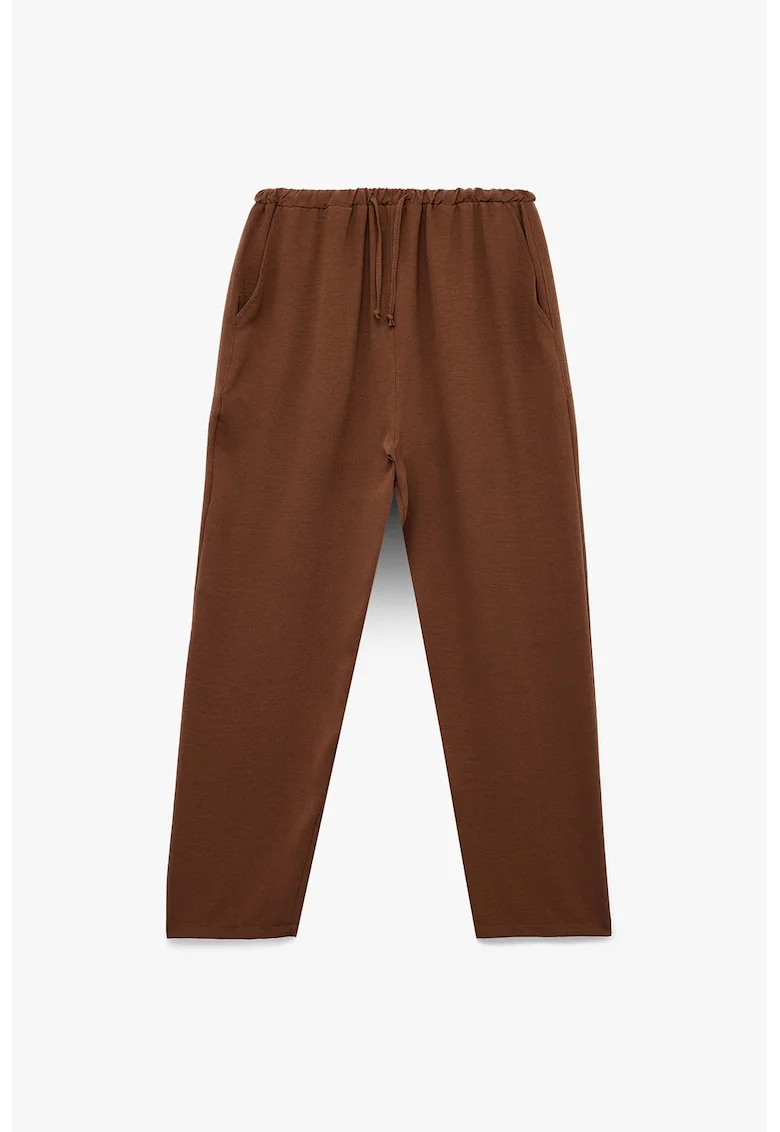 Pantaloni cu snur in talie, Maro