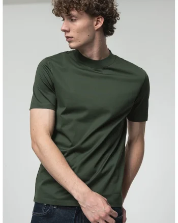 Tricou slim-fit cu guler scurt, Verde padure