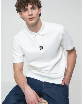Tricou polo regular-fit de bumbac Deabono, Alb optic