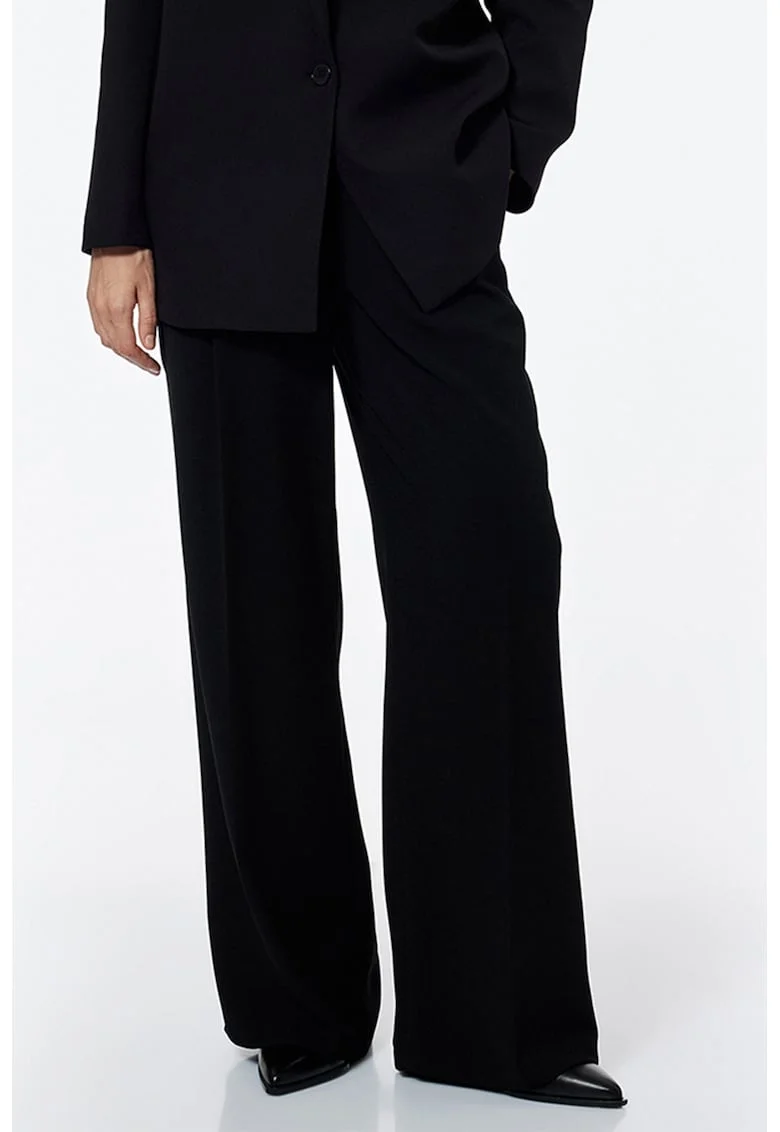 Pantaloni drepti eleganti cu buzunare laterale, Negru