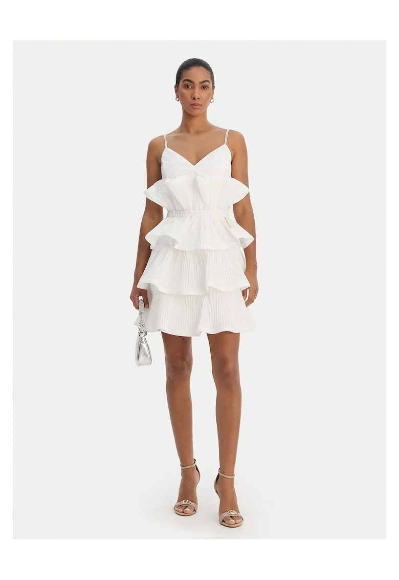 Rochie de cocktail,  fermoar, alb, nylon
