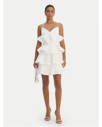 Rochie de cocktail,  fermoar, alb, nylon