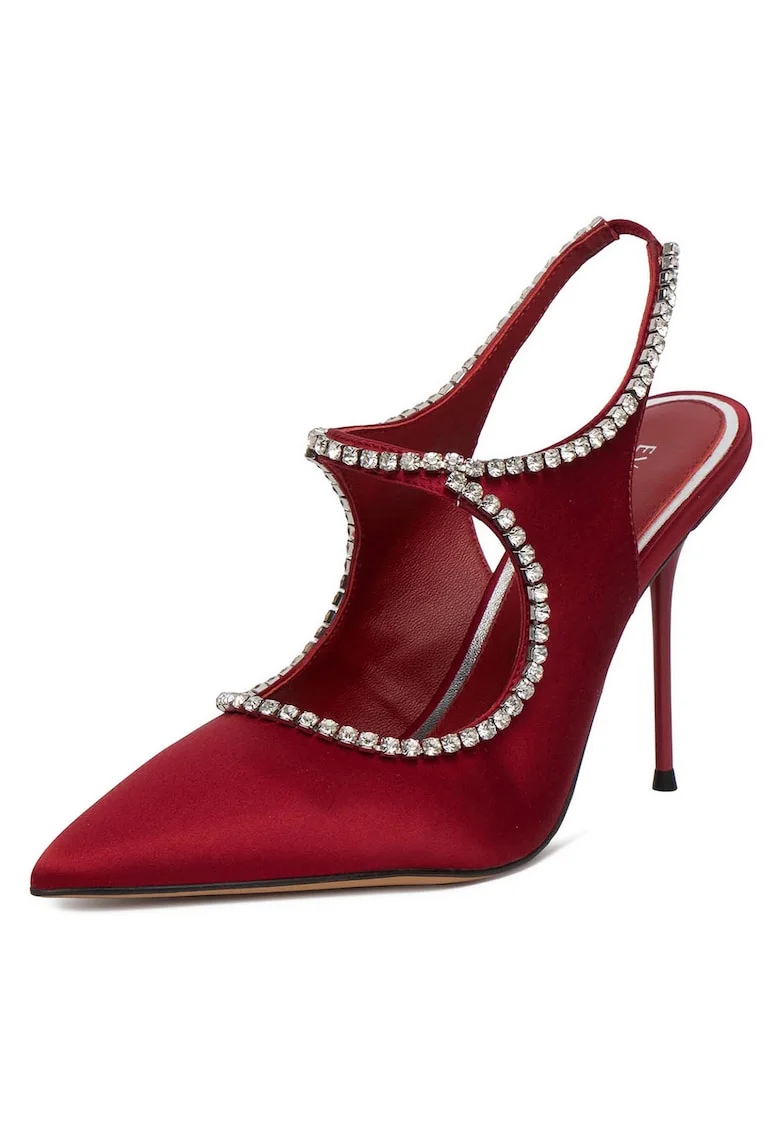 Pantofi dama,  toc ascutit, rosu, textil
