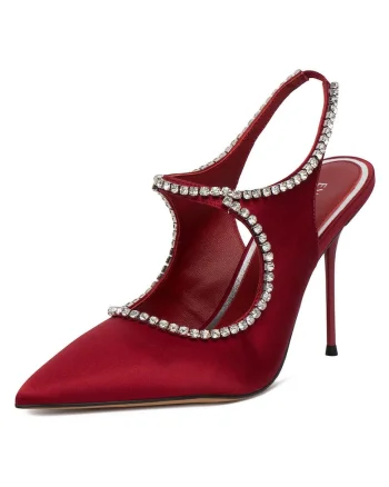 Pantofi dama,  toc ascutit, rosu, textil