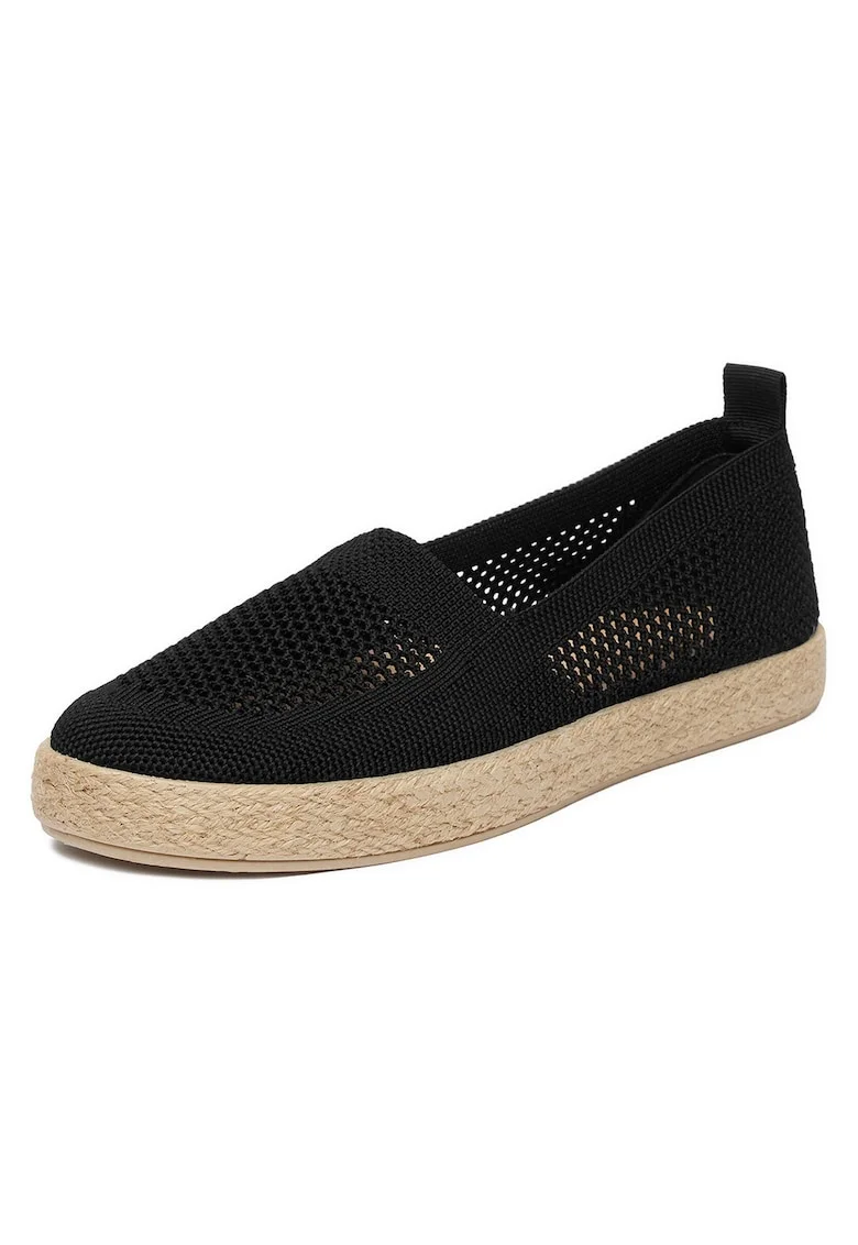Mocasini dama  negru, material textil, varf rotund