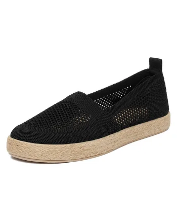 Mocasini dama  negru, material textil, varf rotund