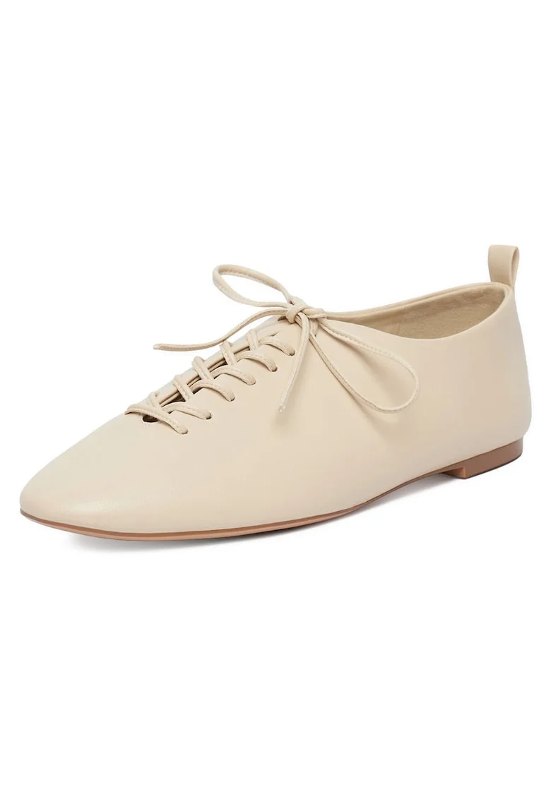 Pantofi dama,  crem, piele naturala, varf rotund