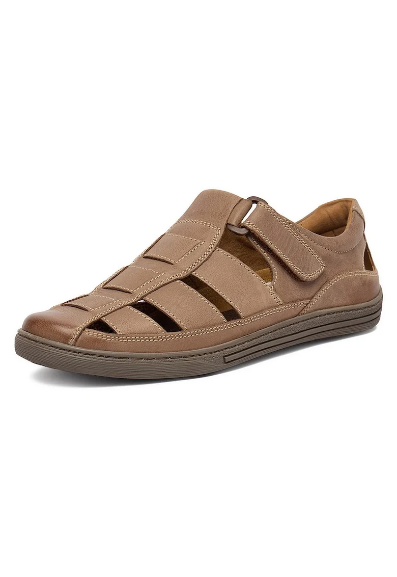Sandale barbatesti  Velcro, piele naturala, maro, confortabile