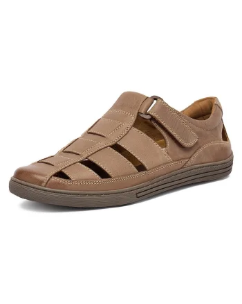 Sandale barbatesti  Velcro, piele naturala, maro, confortabile