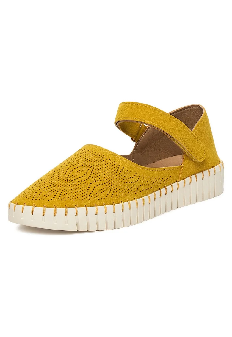 Pantofi dama  galbeni, piele ecologica/textil, inchidere Velcro
