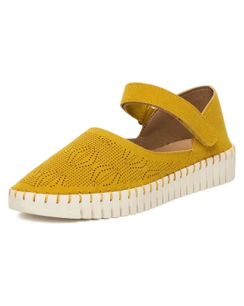Pantofi dama  galbeni, piele ecologica/textil, inchidere Velcro