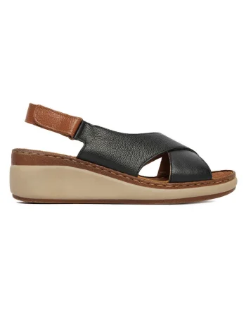 Sandale dama  piele naturala, platforma stabila, negru, inchidere velcro