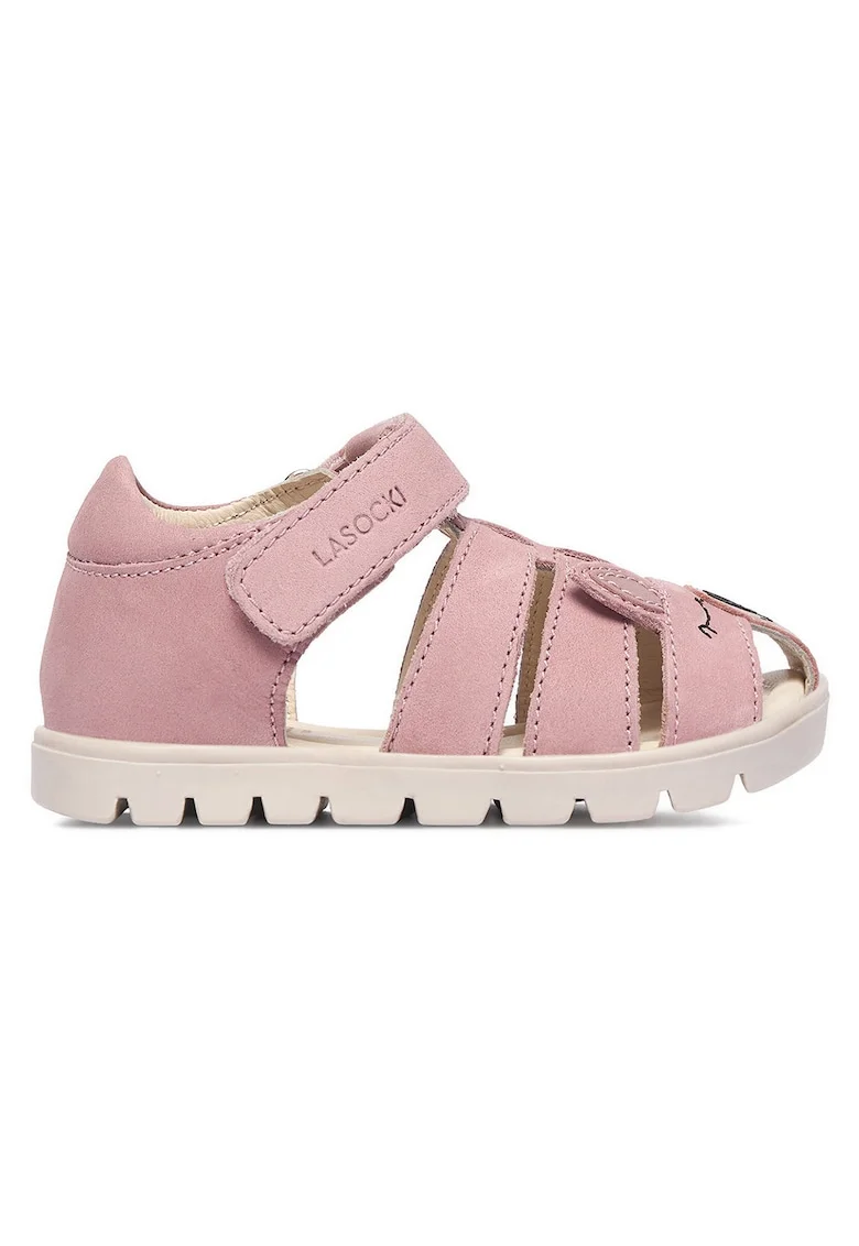 Sandale fete  roz, piele nabuc, inchidere velcro
