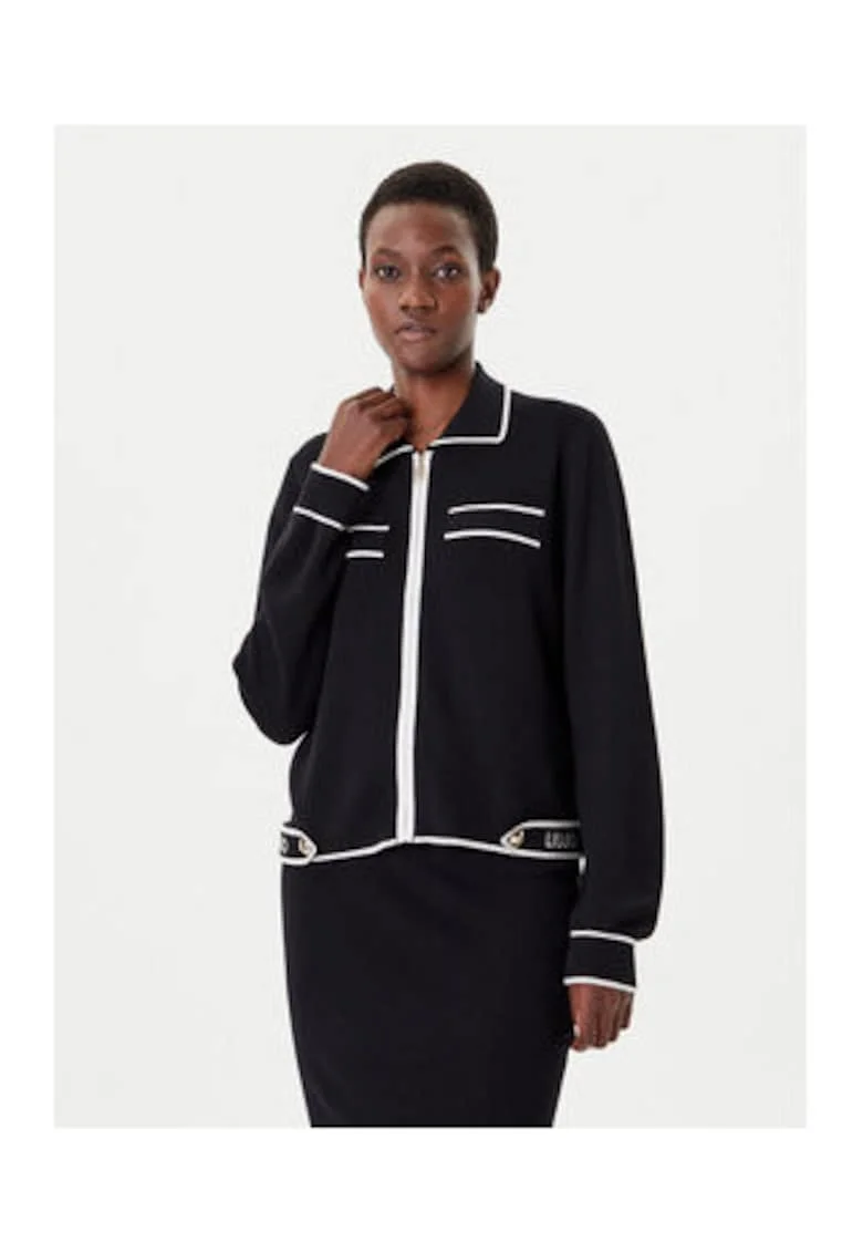 Cardigan dama,  negru, fermoar, viscoza|poliamida|matase,