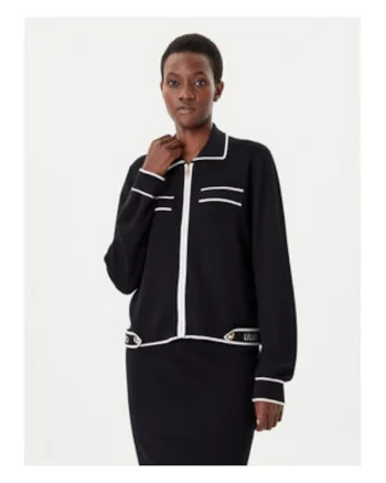 Cardigan dama,  negru, fermoar, viscoza|poliamida|matase,