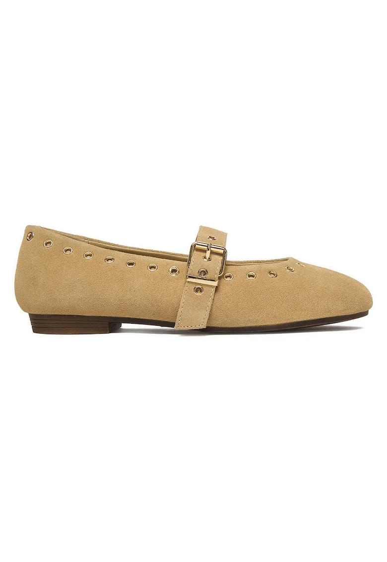 Balerini  dama, varf rotund, piele naturala, Bej