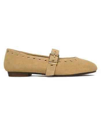 Balerini  dama, varf rotund, piele naturala, Bej