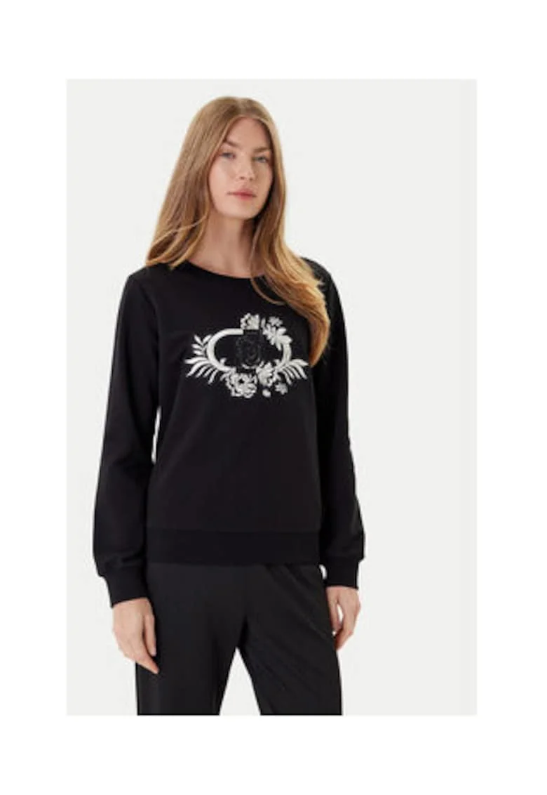 Bluza dama,  negru, bumbac, maneca lunga, decoratiuni cu paiete,