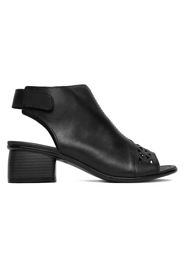 Sandale dama  piele naturala, toc bloc, inchidere velcro, negru,