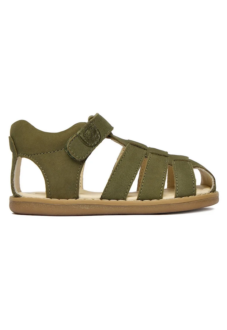 Sandale pentru baieti  kaki, piele nabuc, interior din piele naturala, sistem inchidere Velcro