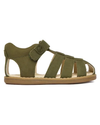 Sandale pentru baieti  kaki, piele nabuc, interior din piele naturala, sistem inchidere Velcro