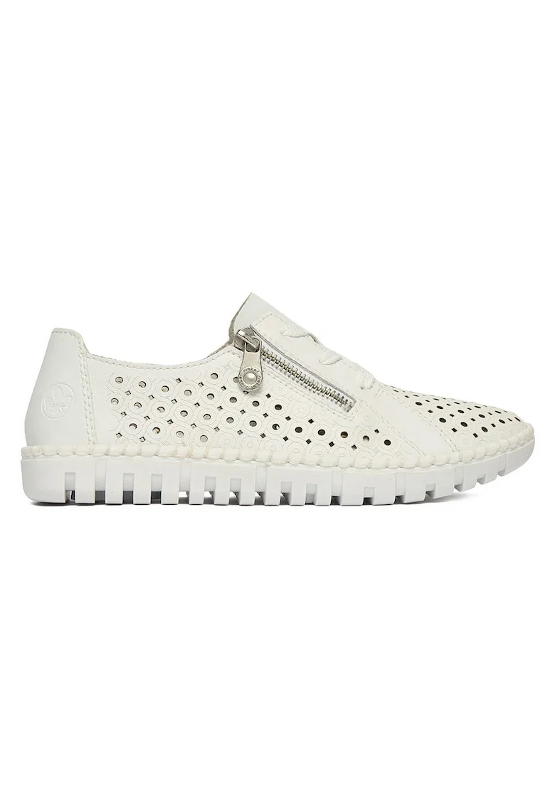 Mocasini dama,  piele naturala, alb, fermoar,