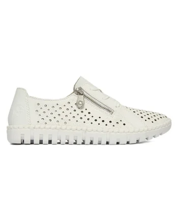 Mocasini dama,  piele naturala, alb, fermoar,