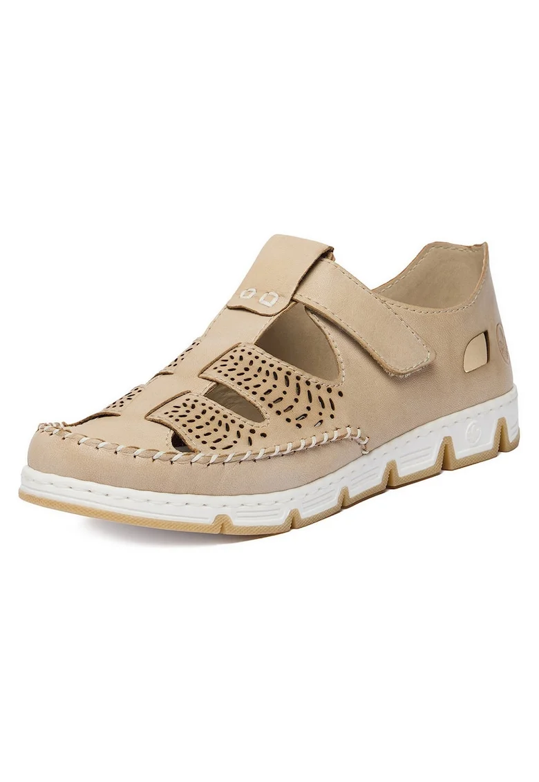 Pantofi dama  bej, piele naturala, inchidere velcro, design elegant