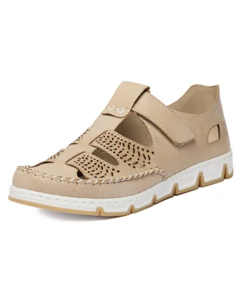 Pantofi dama  bej, piele naturala, inchidere velcro, design elegant