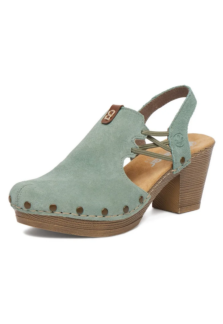 Pantofi dama  piele intoarsa, toc bloc, verde