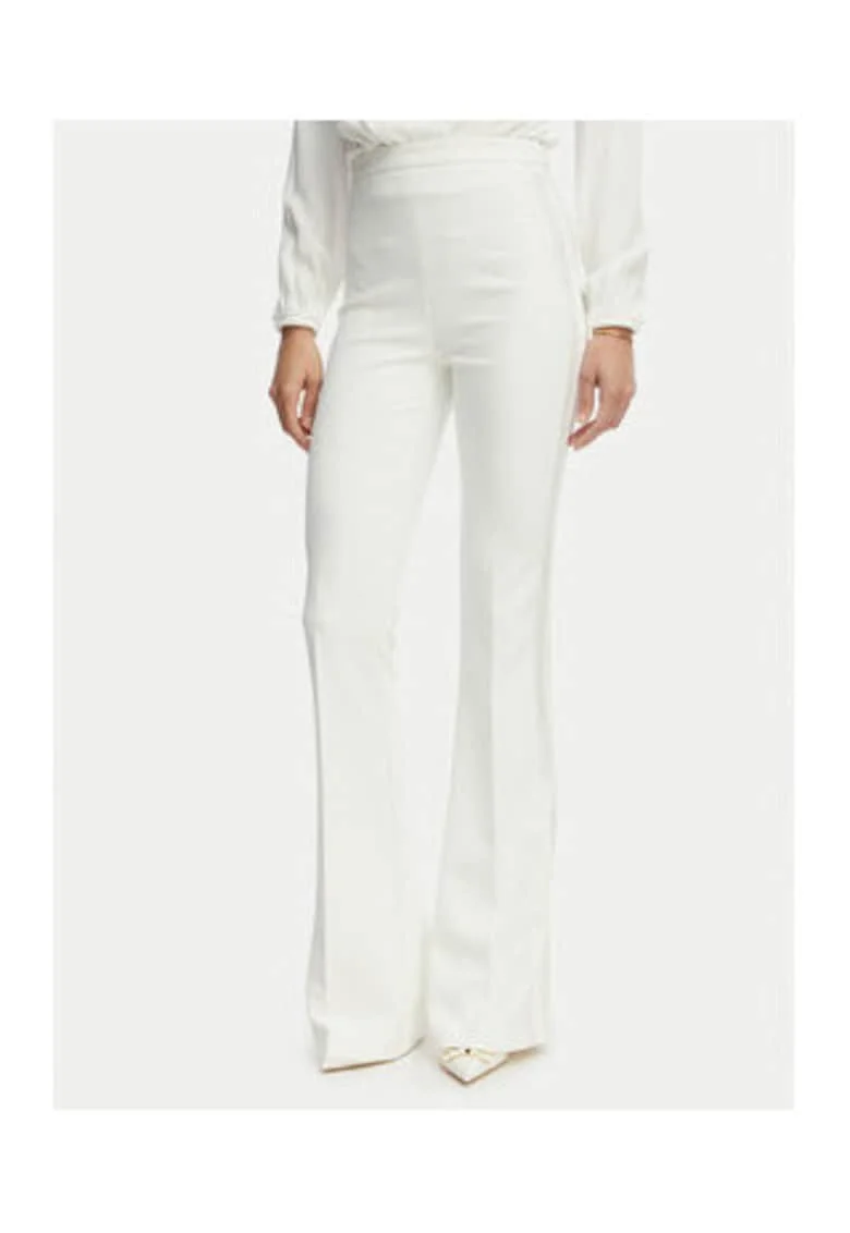 Pantaloni dama,  slim fit, talie inalta, alb, poliester