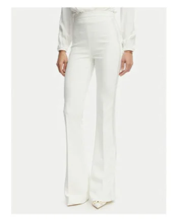 Pantaloni dama,  slim fit, talie inalta, alb, poliester