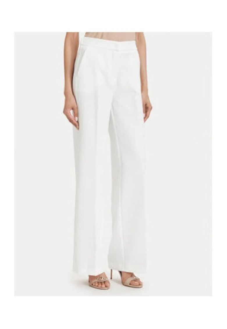 Pantaloni dama,  alb/bej, talie inalta, regular fit, material poliester/elastan