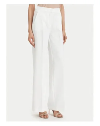Pantaloni dama,  alb/bej, talie inalta, regular fit, material poliester/elastan