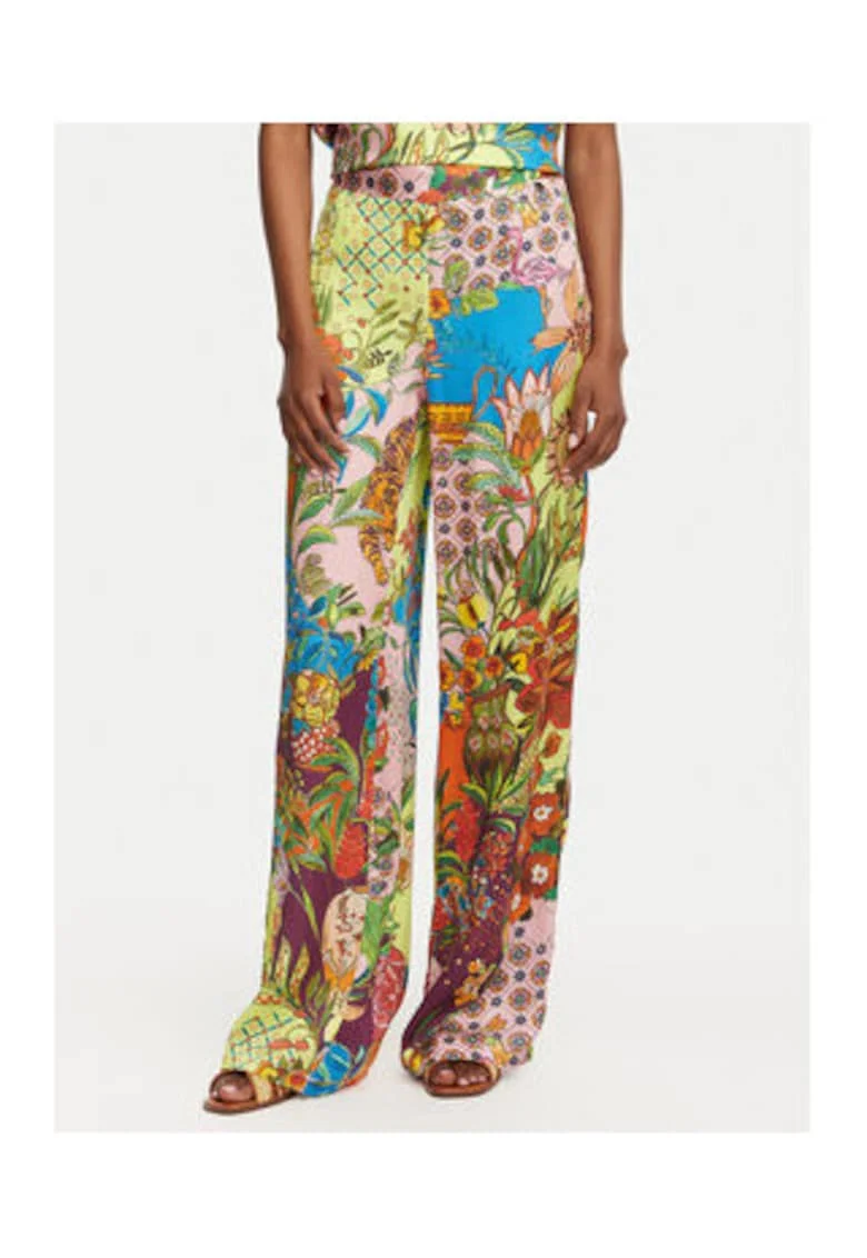 Pantaloni dama,  multicolor, material viscoza, croiala relaxata
