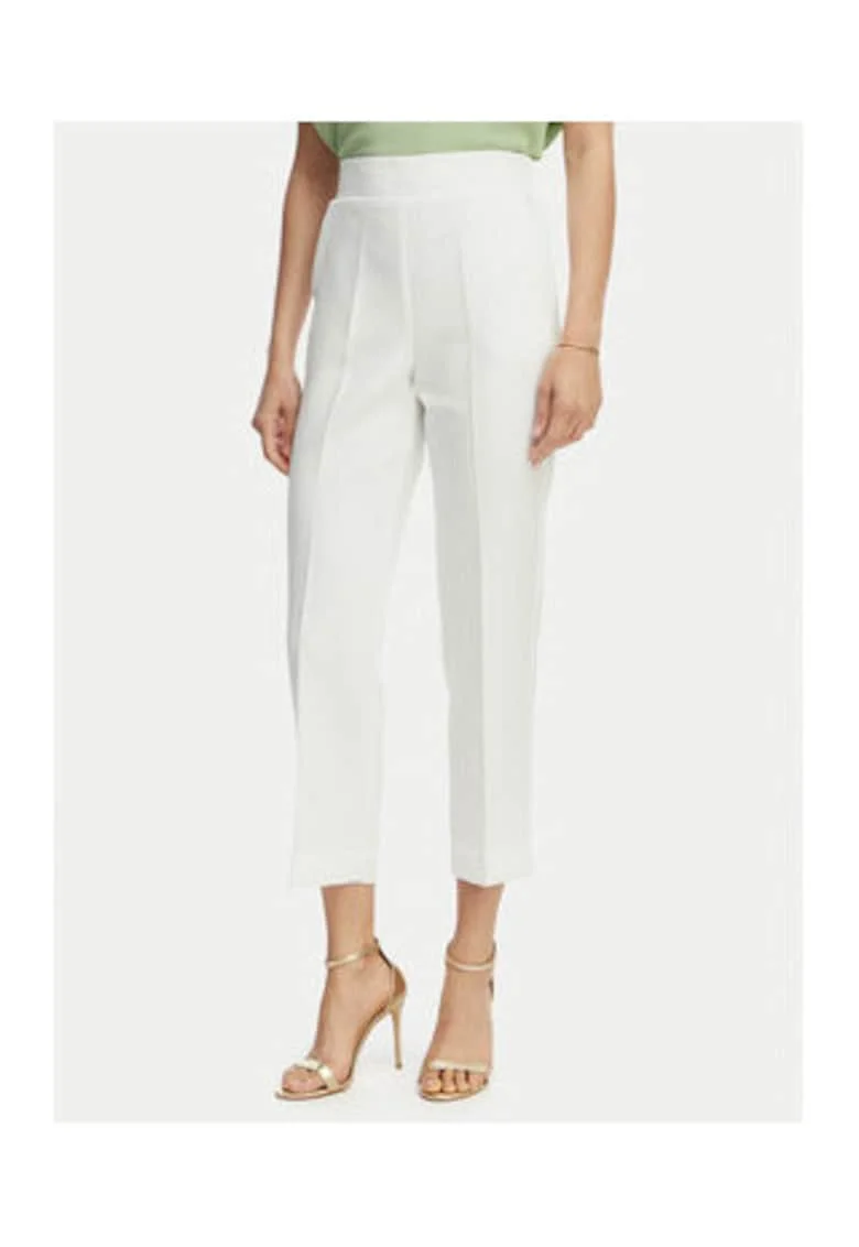 Pantaloni dama,  alb/bej, talie inalta, croiala regular fit