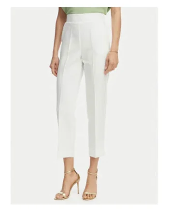 Pantaloni dama,  alb/bej, talie inalta, croiala regular fit