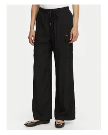 Pantaloni dama,  relaxed fit, negru, poliester si viscoza