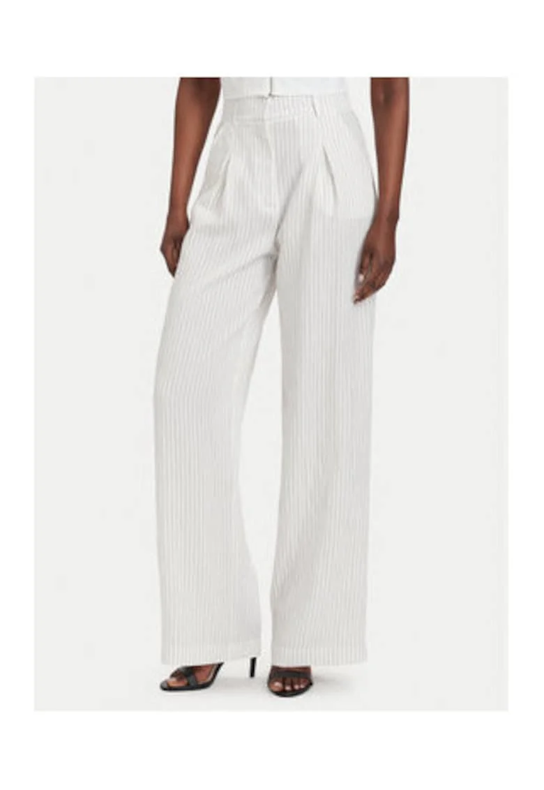 Pantaloni dama,  alb, croiala dreapta, viscoza/poliamida