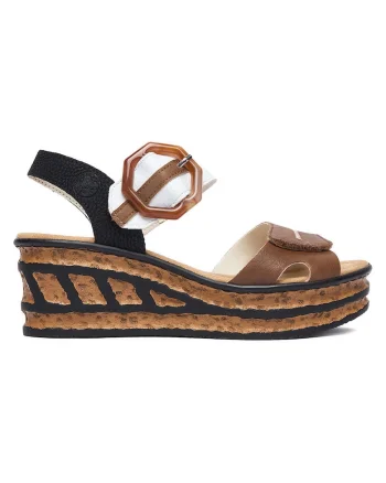 Sandale dama  maro, material sintetic, inchidere velcro, platforma cu pana