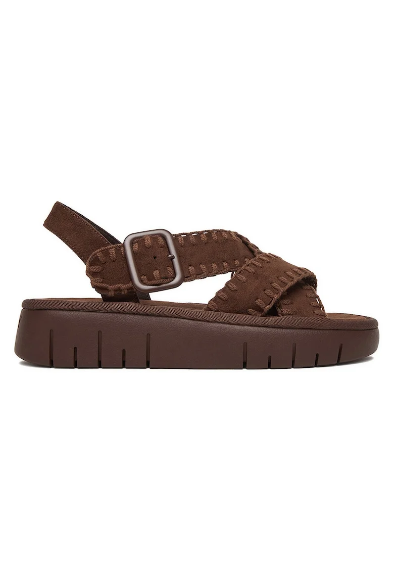Sandale dama  platforma, cureaua reglabila, maro, textil