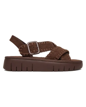 Sandale dama  platforma, cureaua reglabila, maro, textil