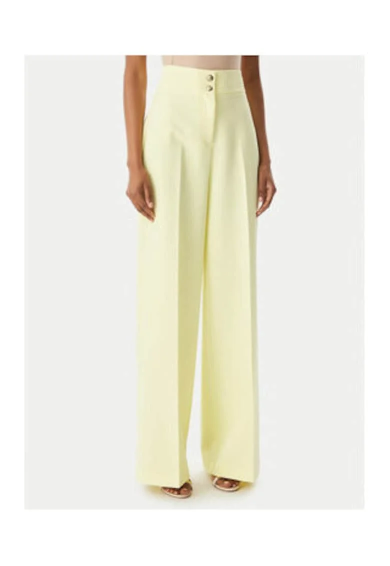 Pantaloni dama,  elegant, talie inalta, galben, poliester-elastan