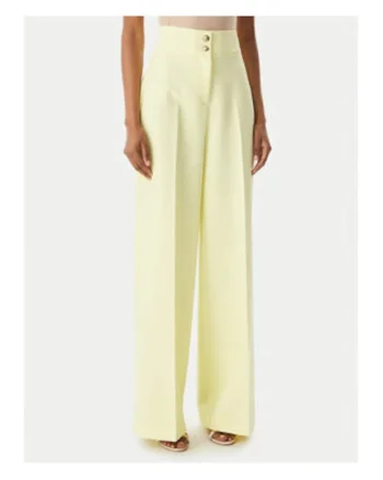 Pantaloni dama,  elegant, talie inalta, galben, poliester-elastan
