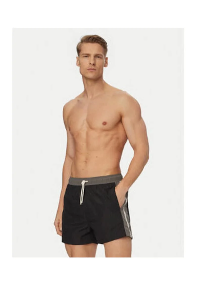 Pantaloni scurti de baie barbati,  Emporio Armani, negru, poliester, ajustare perfecta